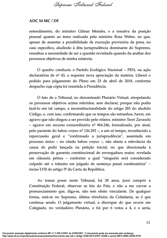 Leia a íntegra da decisão de Marco Aurélio Mello sobre 2ª instância