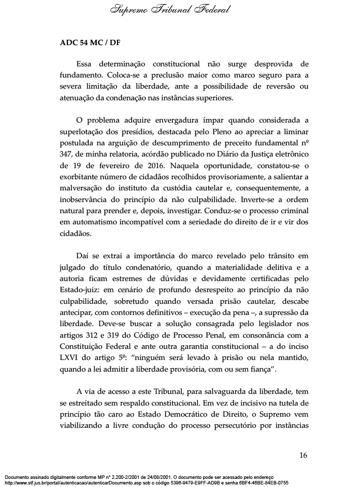 Leia a íntegra da decisão de Marco Aurélio Mello sobre 2ª instância