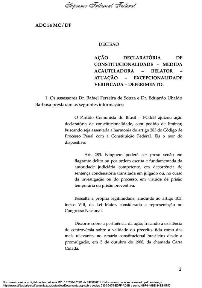 Leia a íntegra da decisão de Marco Aurélio Mello sobre 2ª instância