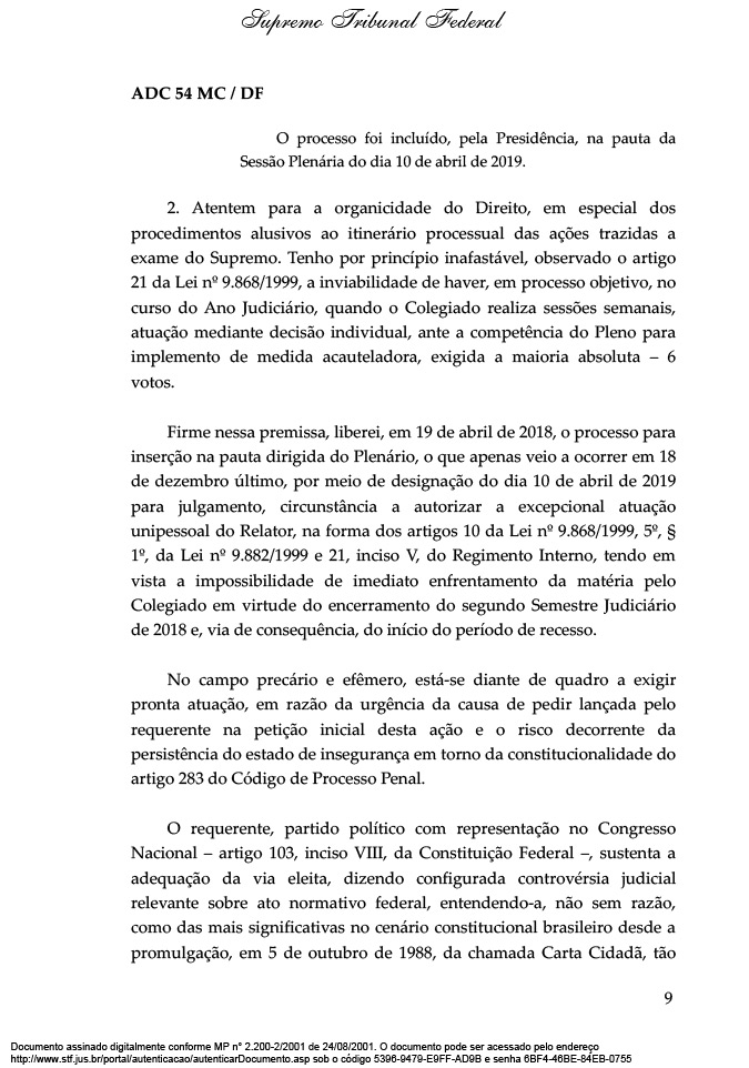 Leia a íntegra da decisão de Marco Aurélio Mello sobre 2ª instância